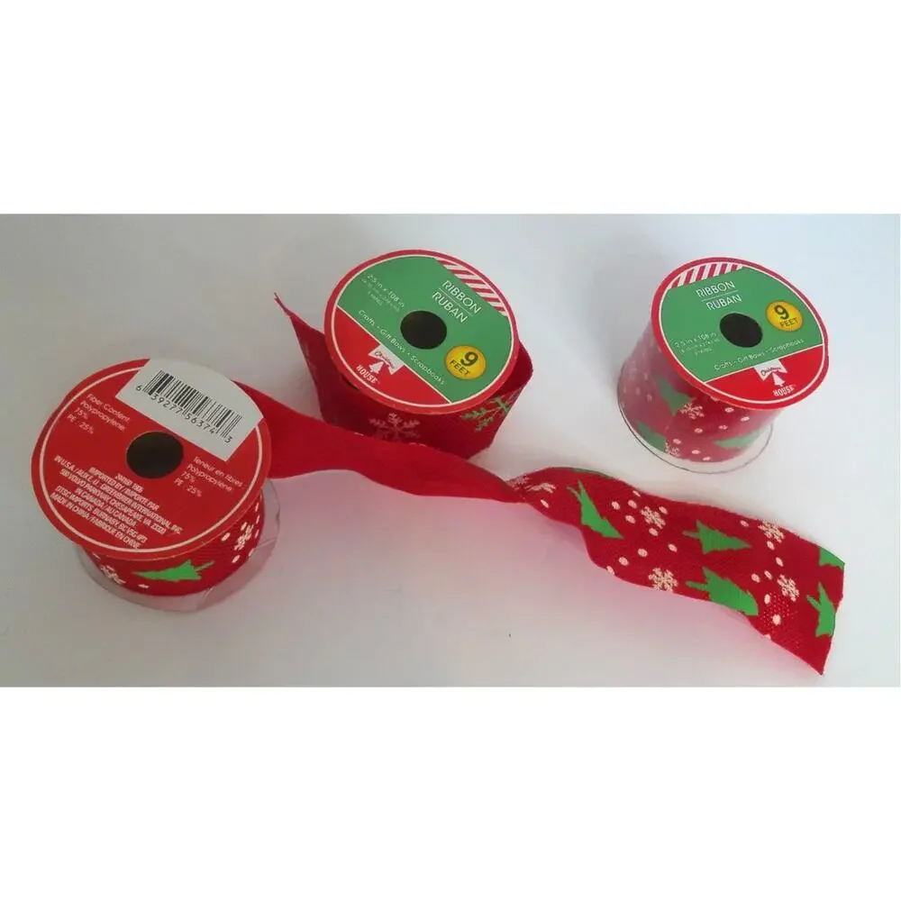 Vintage Christmas Ribbon Christmas Tree Sparkle Metallic 3 Rolls